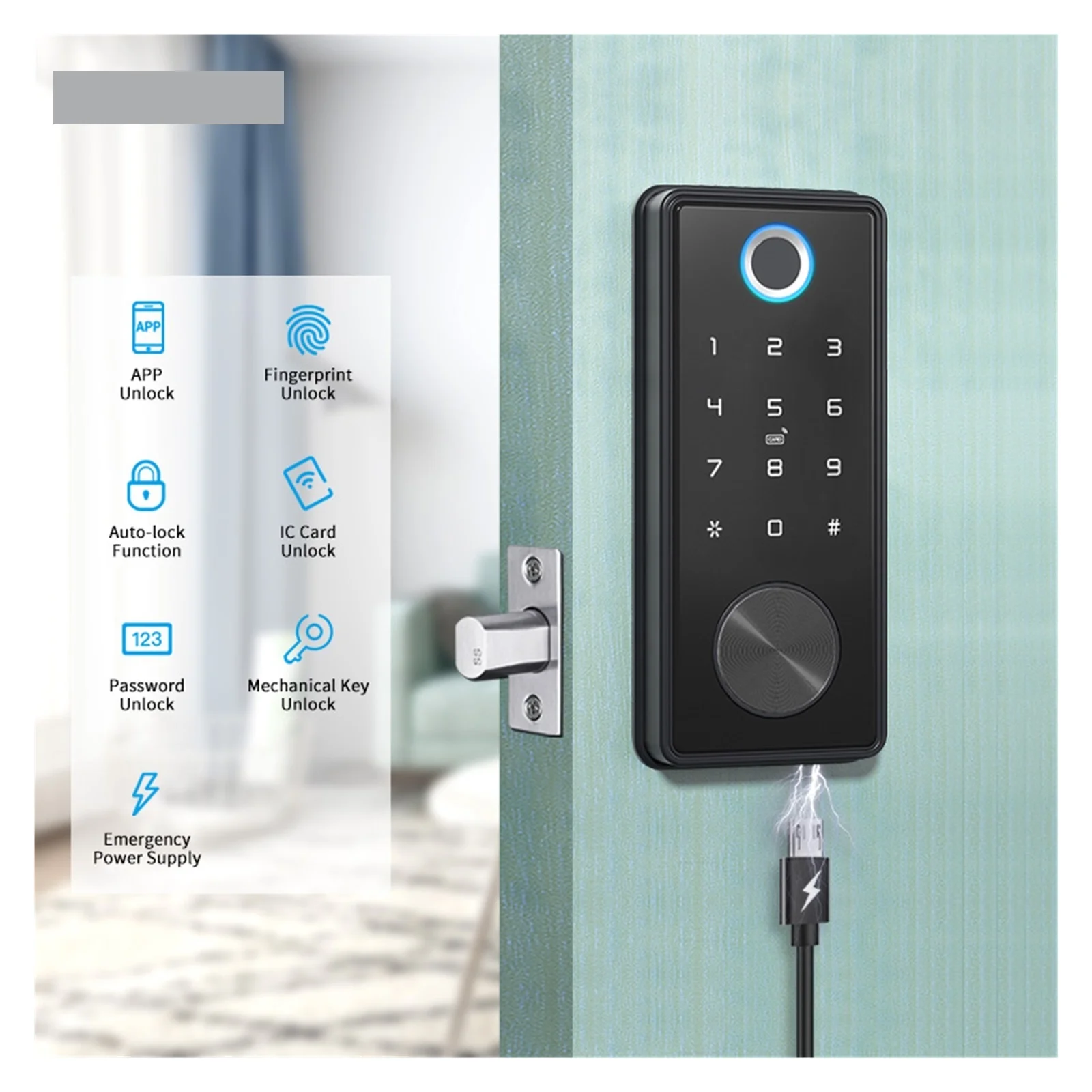 Cerradura inteligente Biométrica Cerrojo Cerradura de Puerta inteligente Electrónica - Imagen 6