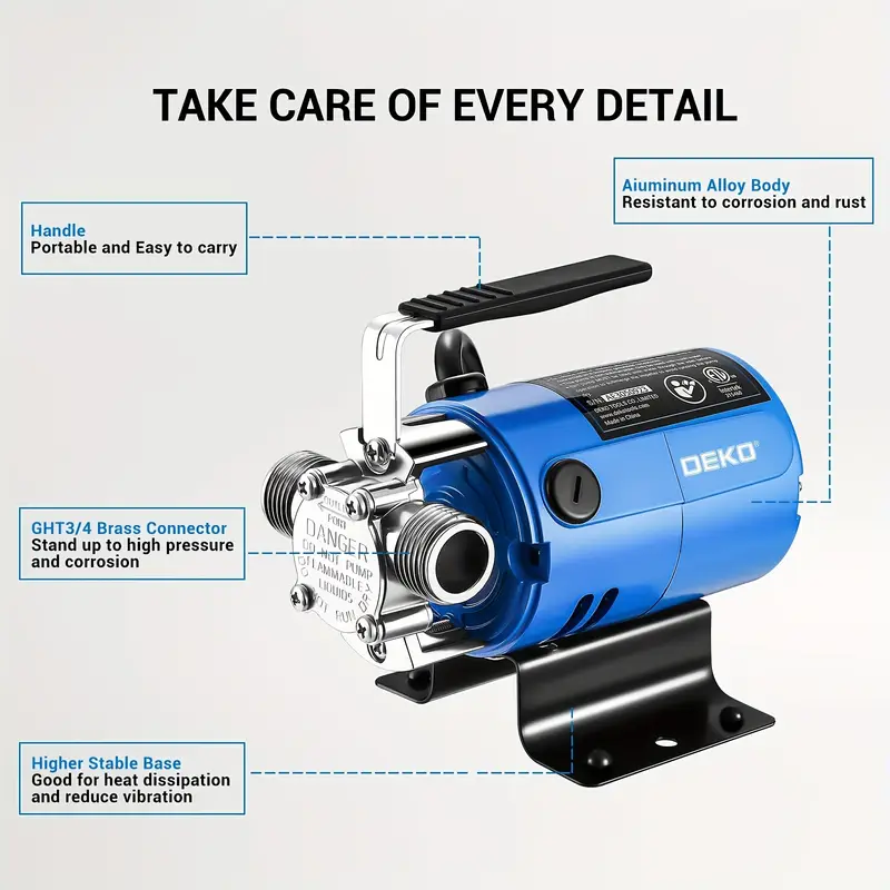 Bomba de agua eléctrica DEKOPRO 120V con cable de 6 pies | Motor potente utilizado durante 300 horas. - Imagen 3