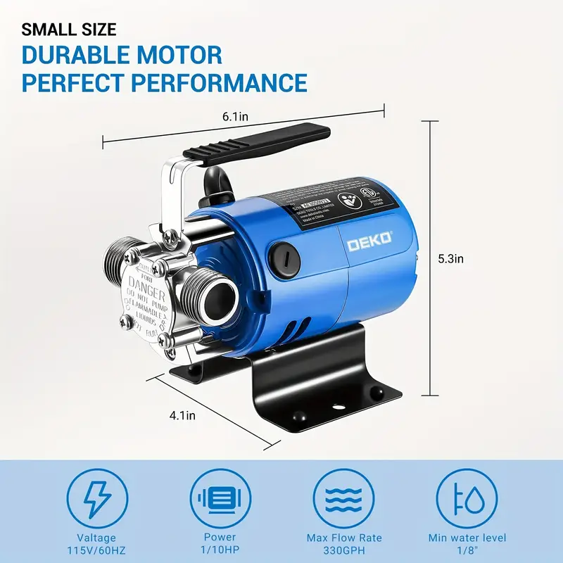 Bomba de agua eléctrica DEKOPRO 120V con cable de 6 pies | Motor potente utilizado durante 300 horas. - Imagen 5