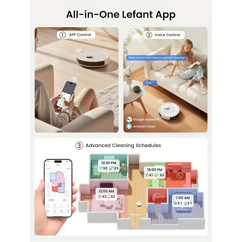 Robot Aspirador y Limpia con LiDAR, 45 días de auto-vacío, evitación de obstáculos de 190° PSD, limpieza personalizada, - Imagen 2