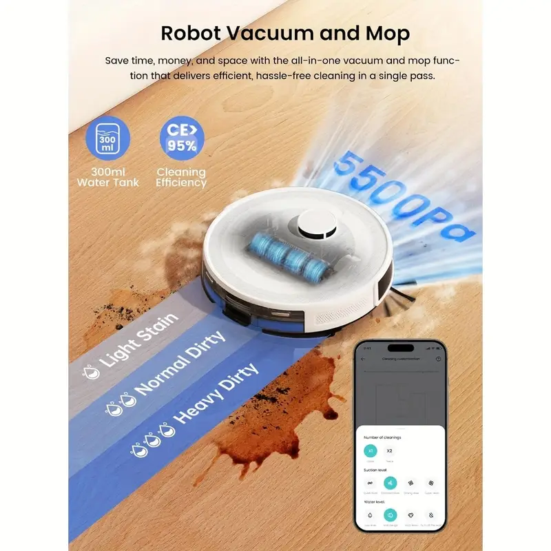 Robot Aspirador y Limpia con LiDAR, 45 días de auto-vacío, evitación de obstáculos de 190° PSD, limpieza personalizada, - Imagen 7