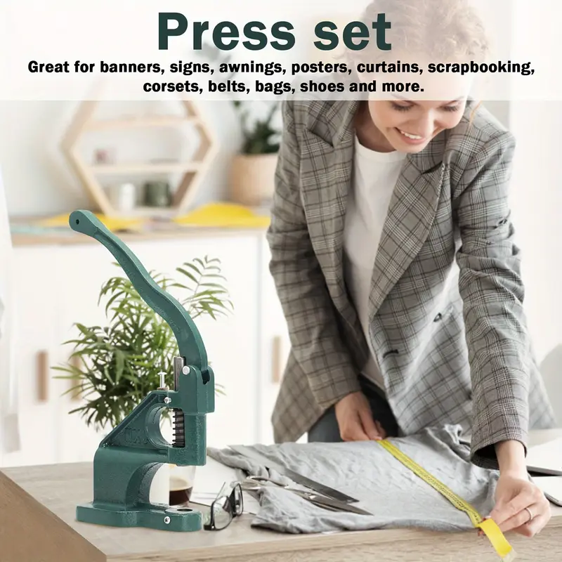 Máquina de Anillos de Ojales Prensados a Mano, con 3 Moldes y 1500 Ojales de 6/10/12mm, Máquina de Anillos de Ojales Prensados a Mano, Kit de Herramientas de Artesanía de Ojales Dorados de Alta Resistencia - Imagen 4