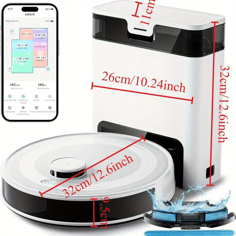Robot Aspirador y Limpia con LiDAR, 45 días de auto-vacío, evitación de obstáculos de 190° PSD, limpieza personalizada, - Imagen 6